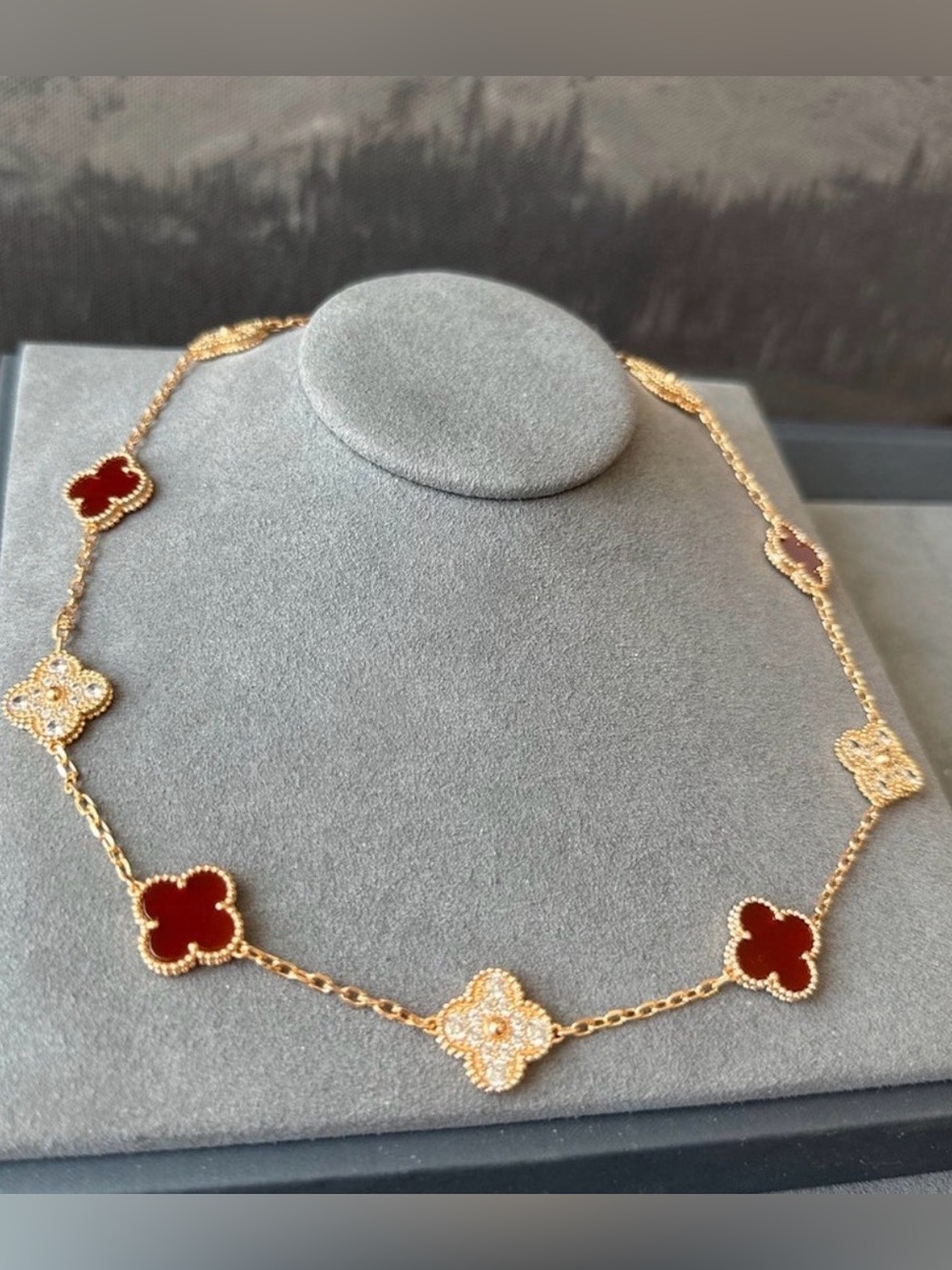 Red and Gold Clover Necklace 18k gold plated